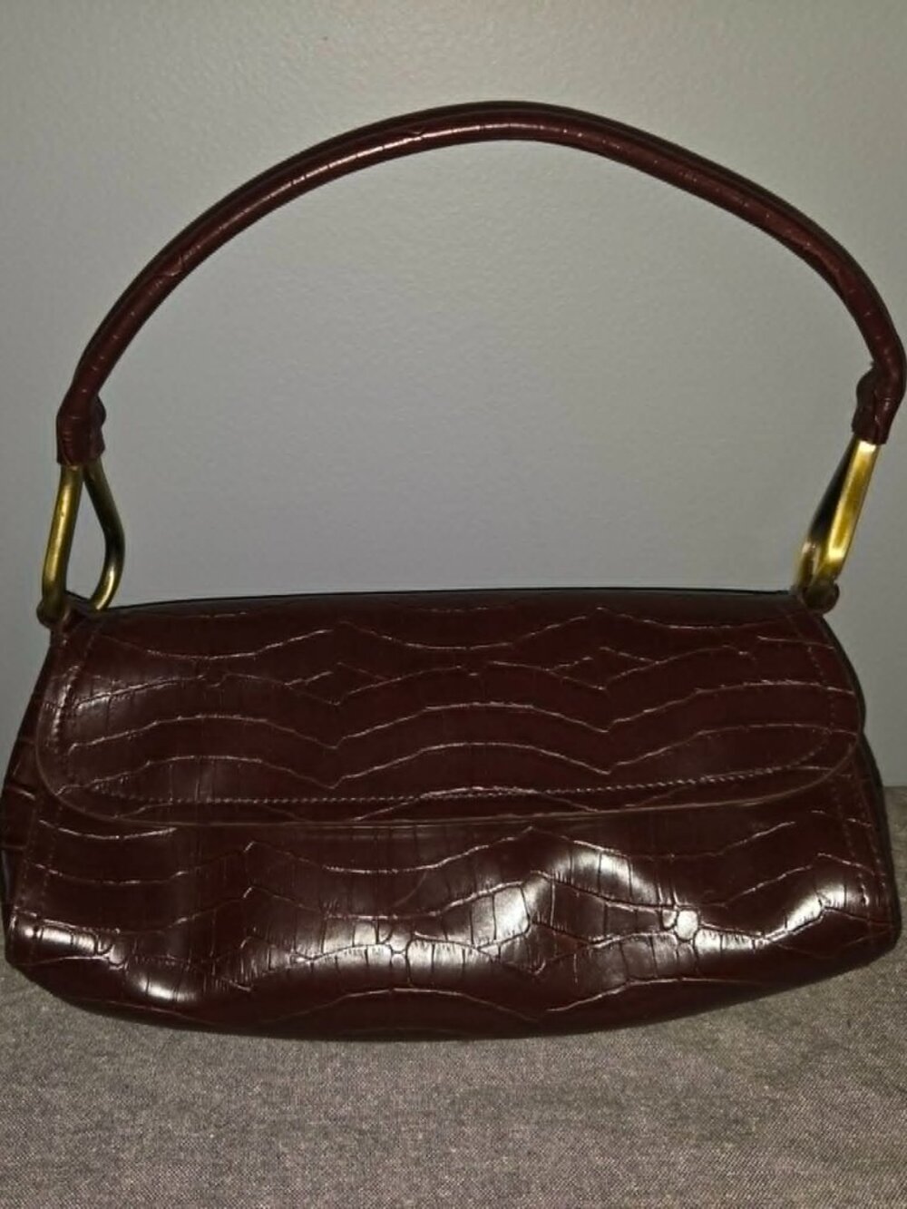 Bueno Brown Croc Embossed Y2K Shoulder Bag Baguette Purse